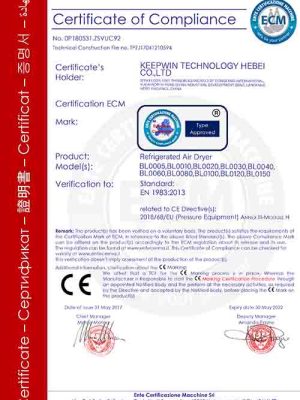 Certificate For screw air compressor